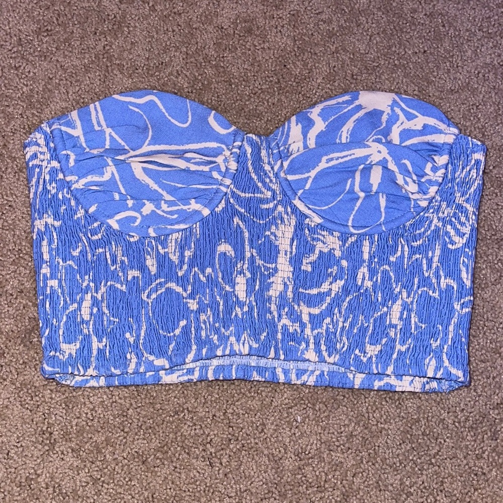 Blue and white floral crop top